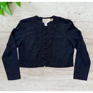 VTG Karin Stevens Size 8 Embroider Beaded Button Front Blouse Top Long Sleeve